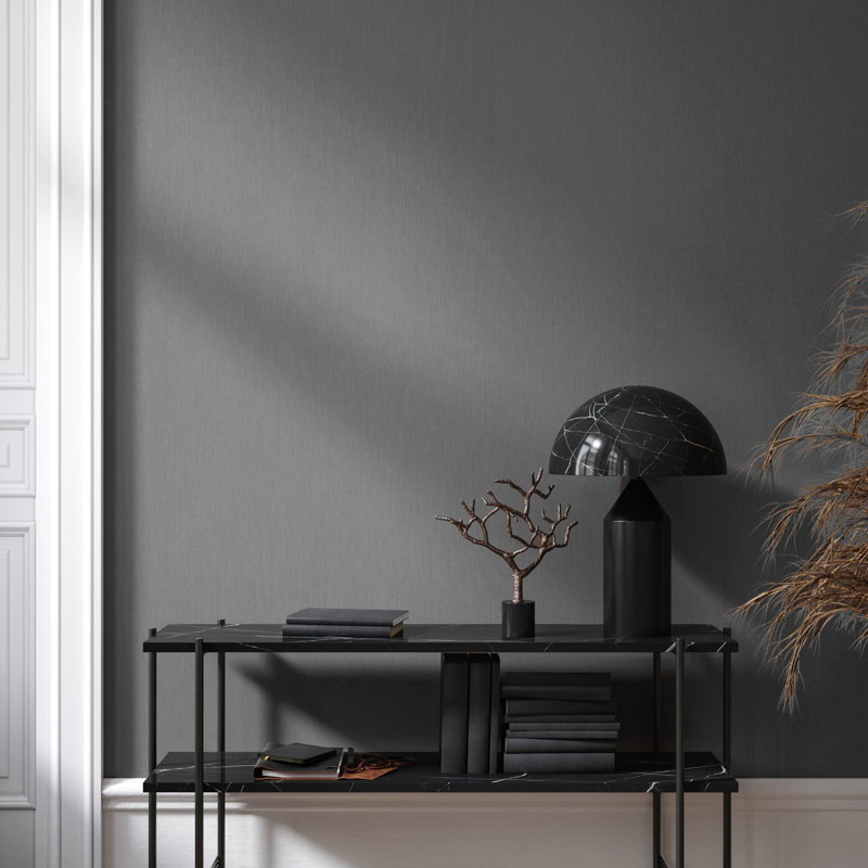 Air Collection Linen Effect Textured Wallpaper Roll, Black