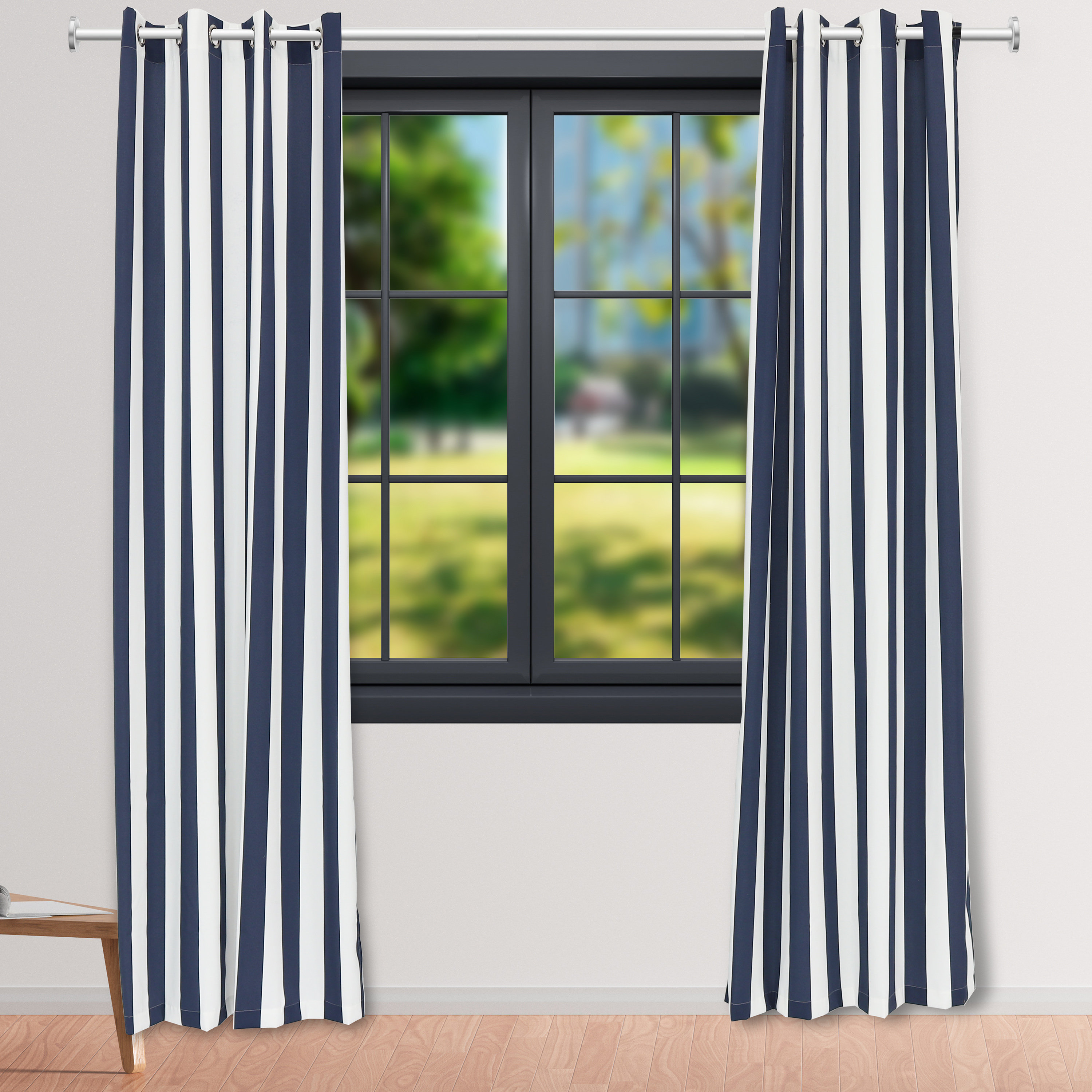 Longshore Tides Adoni 53" x 107" Modern Blue and White Stripe Light-Filtering Curtain Panels | Wayfair