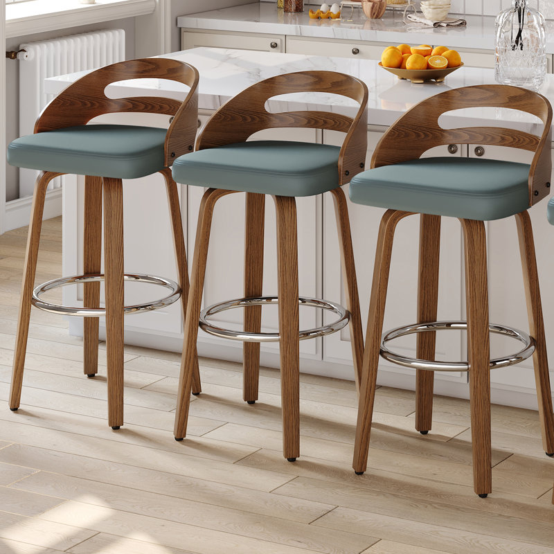 Mahtab Modern Upholstered Swivel Bar Stools (Set of 3), Bar Stool (30.31” Seat Height), Green