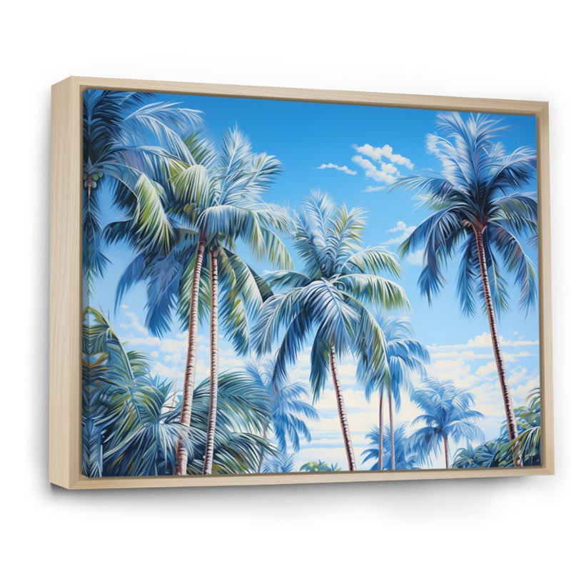 Symphonie de palmiers bleus sur toile, H 12 po x l 20 po x P 1 po, Cadre naturel flottant