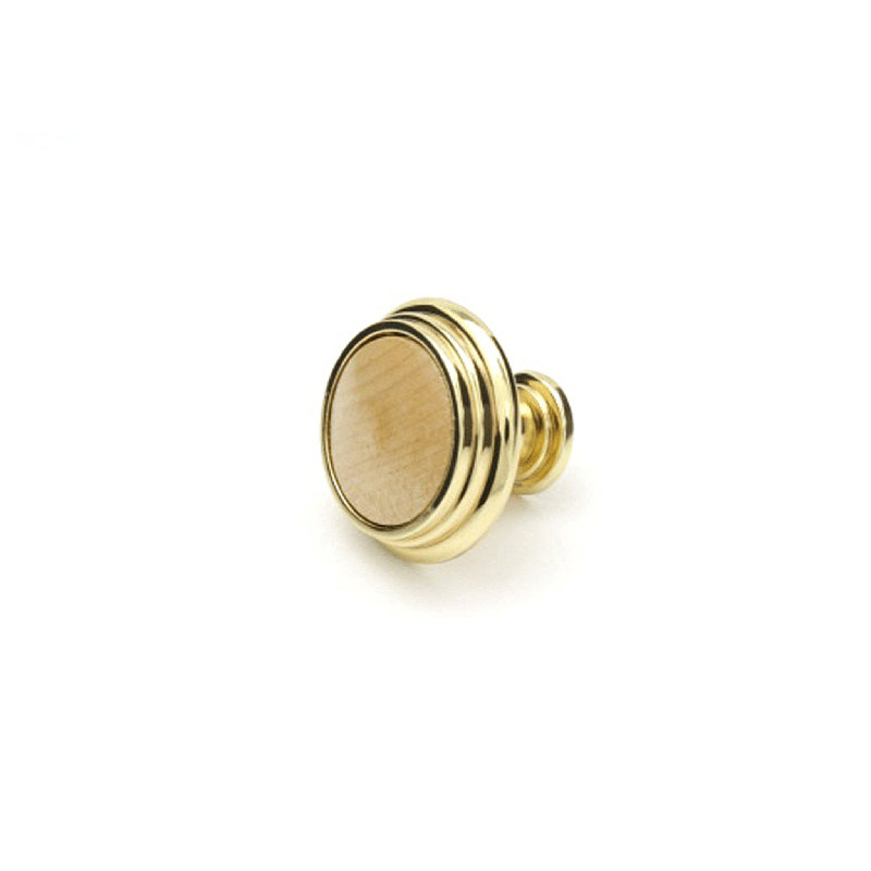 Polished Brass and Natural Maple Cabinet Knob