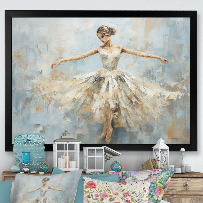 Beige doré minimalisme ballerine - ballet, art mural, H 12 po x l 20 po x P 1 po, Cadre noir