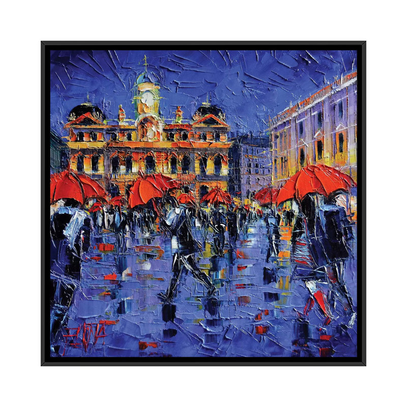 «Les Parapluies de Lyon» par Mona Edulesco - Estampe numérique sur toile tendue avec châssis, H 18 po x l 18 po x P 1,5 po