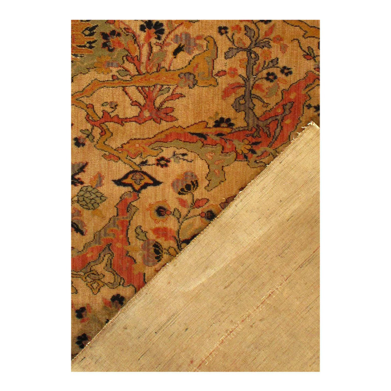 Tapis à motif floral fait à la main brun / vert / orange 2 pi 3 po x 12 pi 3 po