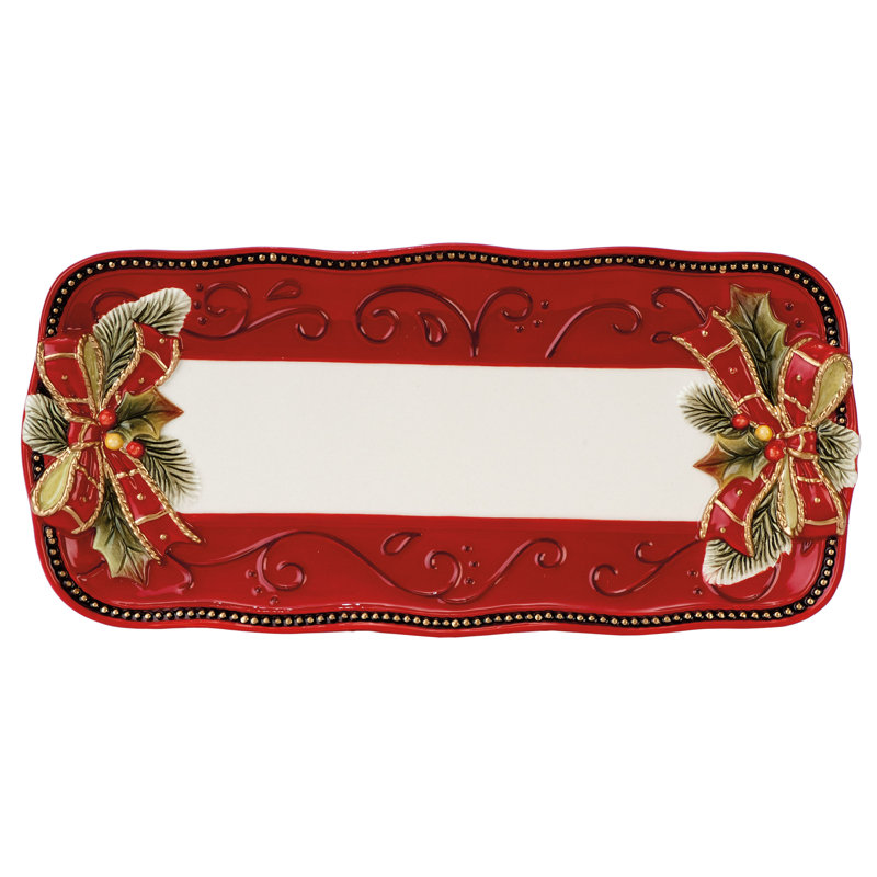 Fitz and Floyd Damask Holiday 13-Inch Ceramic Bread Tray