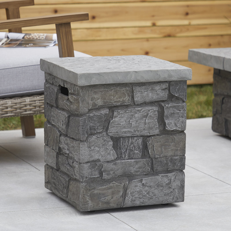SEDONA 19"H Square Concrete Propane Tank Cover and Side Table by Real Flame, Grey, 19" H x 17" W x 17" D