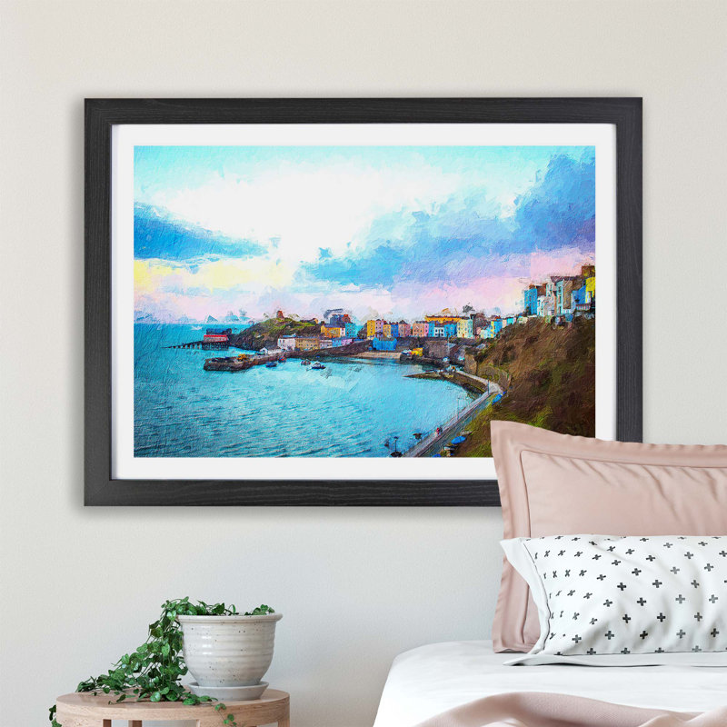 Tenby Harbour in Pembrokeshire Wales - Framed Print, 33cm H x 45cm W x 2cm D, Black