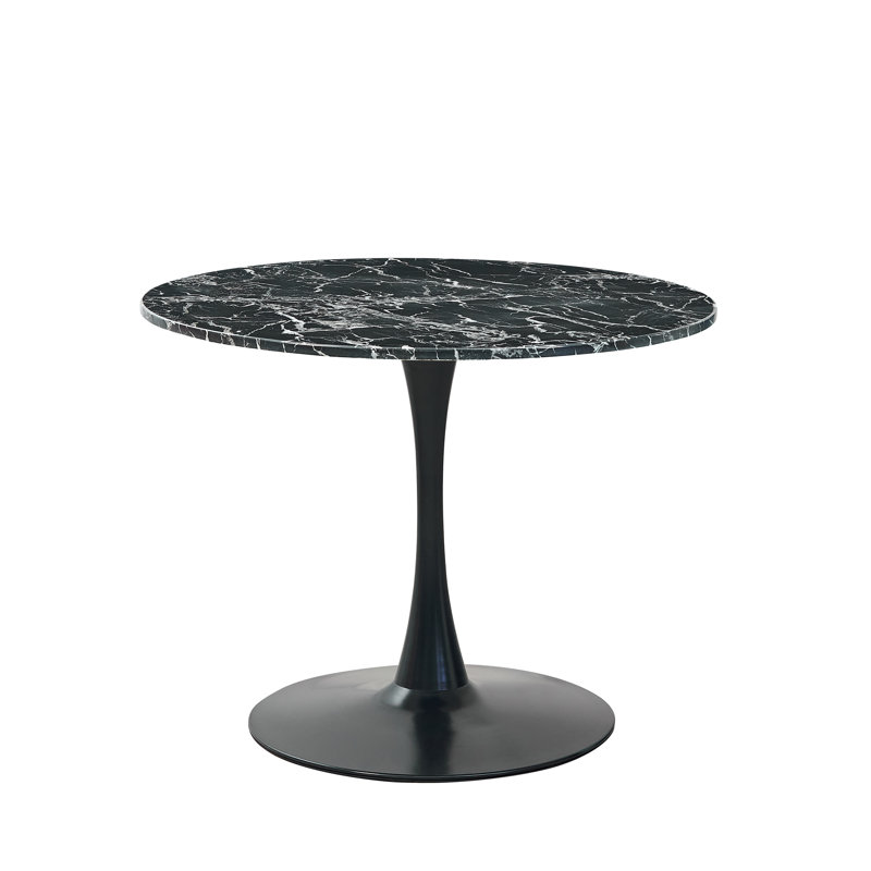 Killion 100 Cm Pedestal Engineered Marble Dining Table, Black, Gold, 75" H x 100" W x 100" D