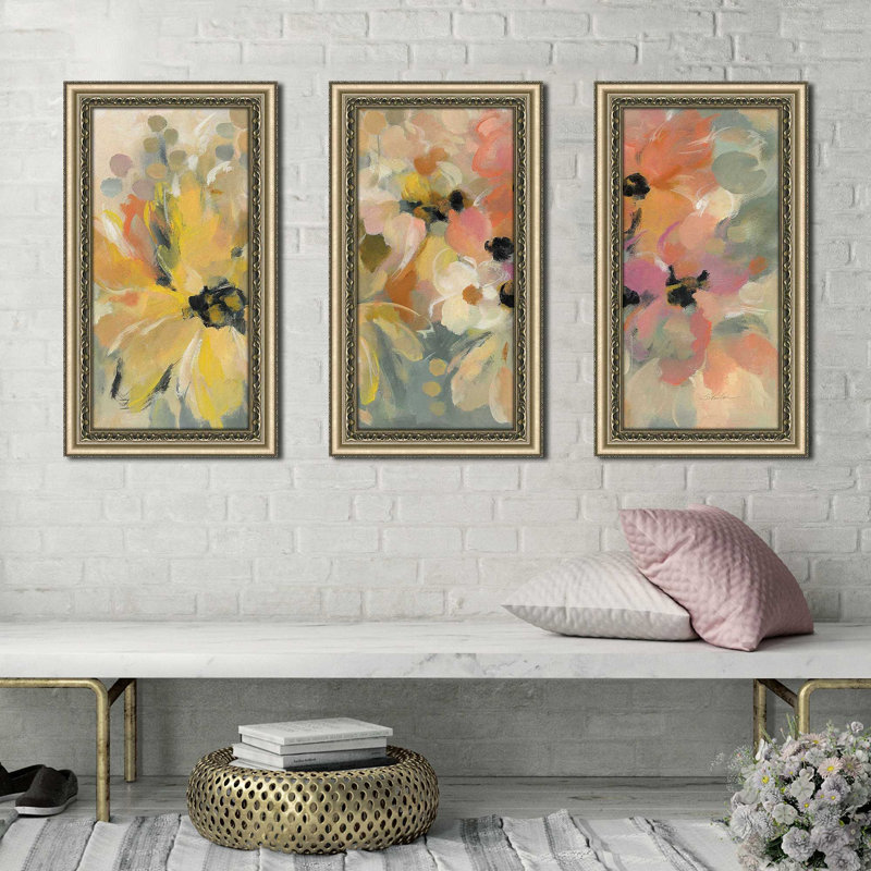 «June Flower Bed», peinture sur cadre 3 pièces, H 27,5 po x l 46,5 po x P 0,75 po