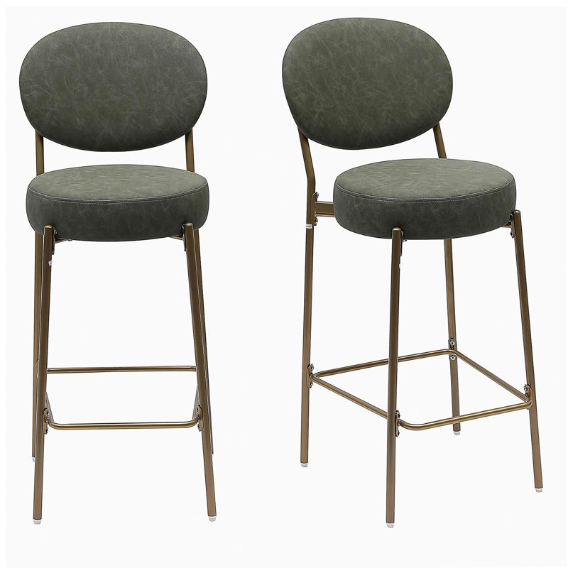 Siège d'une hauteur de 29 pouces, 2 tabourets de bar en similicuir, pieds dorés, vert