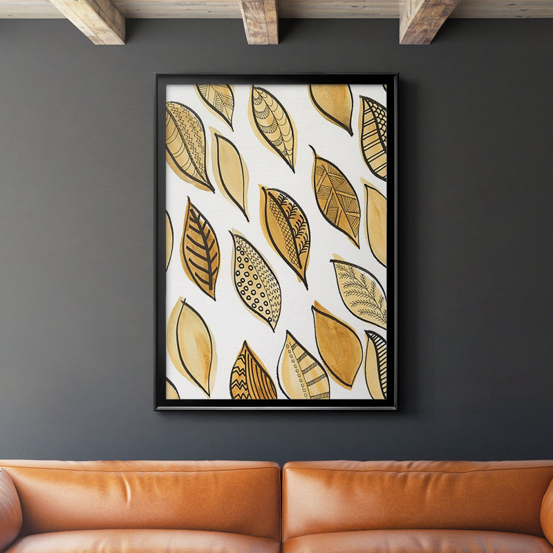 Motif de feuilles à motif II encadré sur papier, H 24,5 po x l 18,5 po x P 1 po, Noir