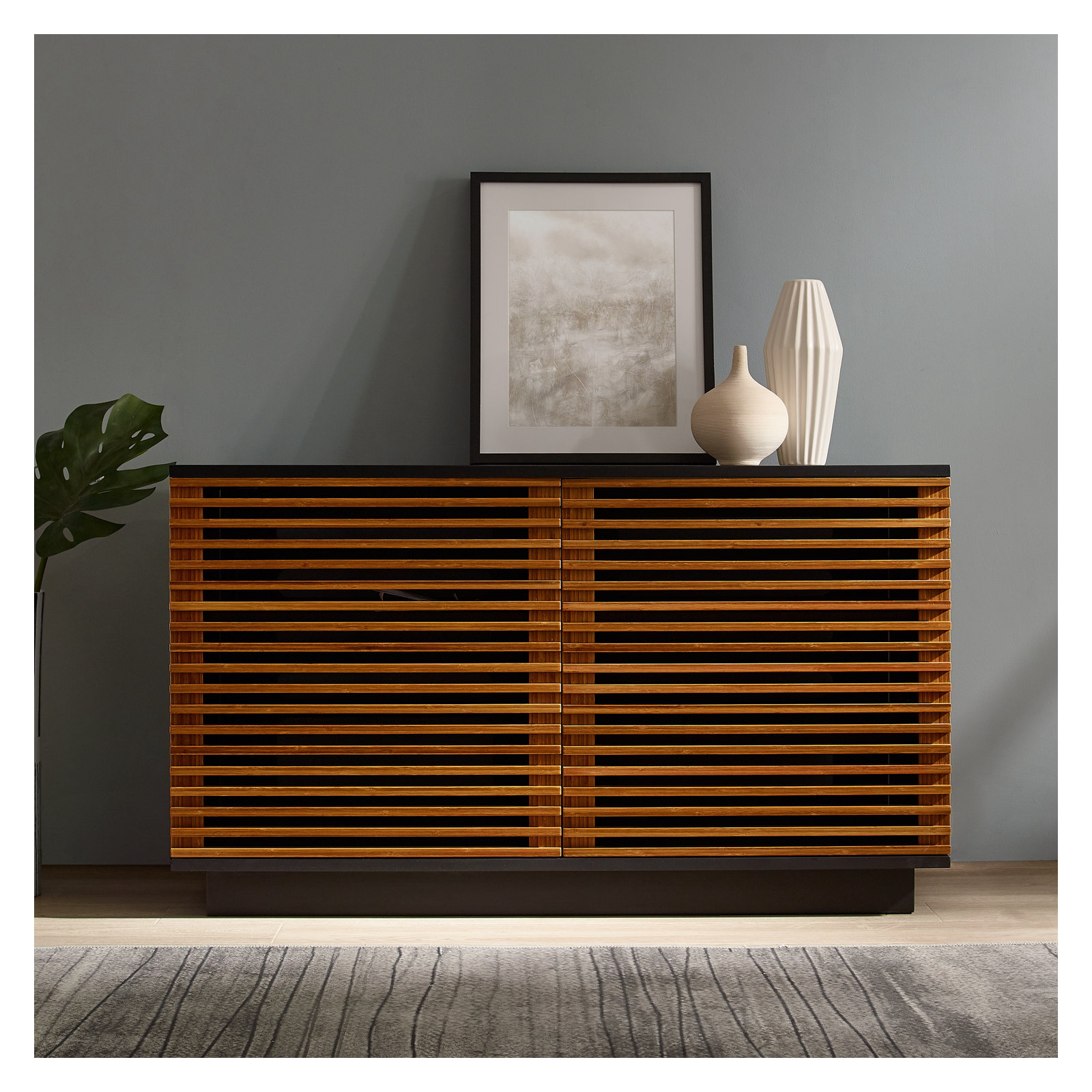 Erla Solid Bamboo Wood TV Stand for TVs, Amber, 27.75" H x 48.5" W x 20" D