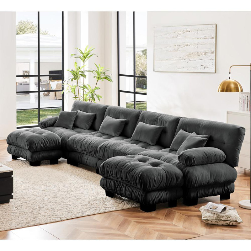 Canapé en chenille avec repose-pieds Cloud, Gris, H 35,4 po x l 173,2 po x P 59,6 po, 6