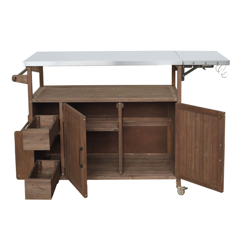 54.33" Farmhouse Rolling Outdoor Kitchen Cart, Brown