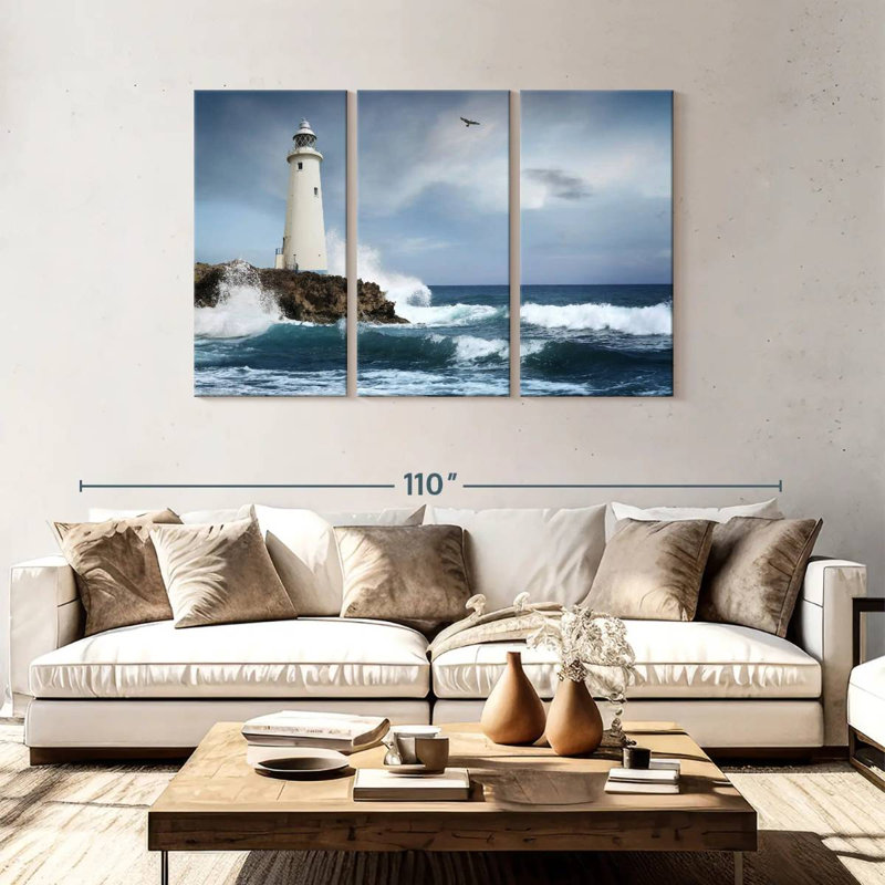 Coastal white lighthouse Aletra, H 48 po x l 74 po