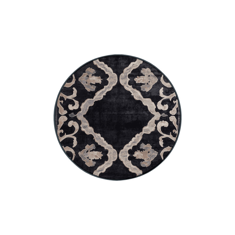 Machine Washable Black Area Rug, Round 4'