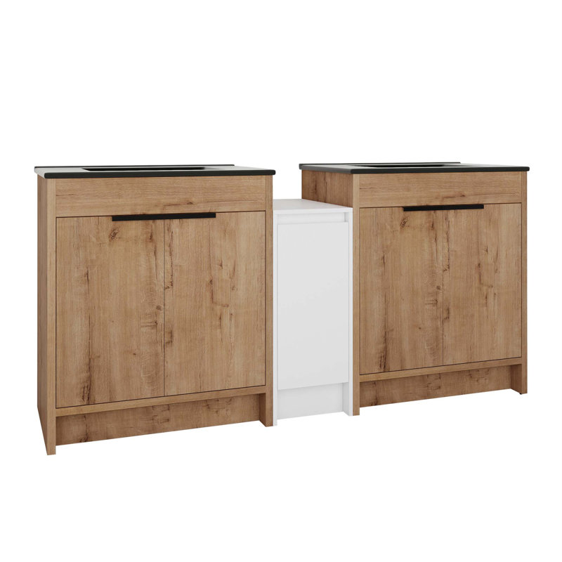 Meuble-lavabo autoportant avec lavabo en céramique et armoires de rangement Ianthe, porte à fermeture douce, tablette réglable