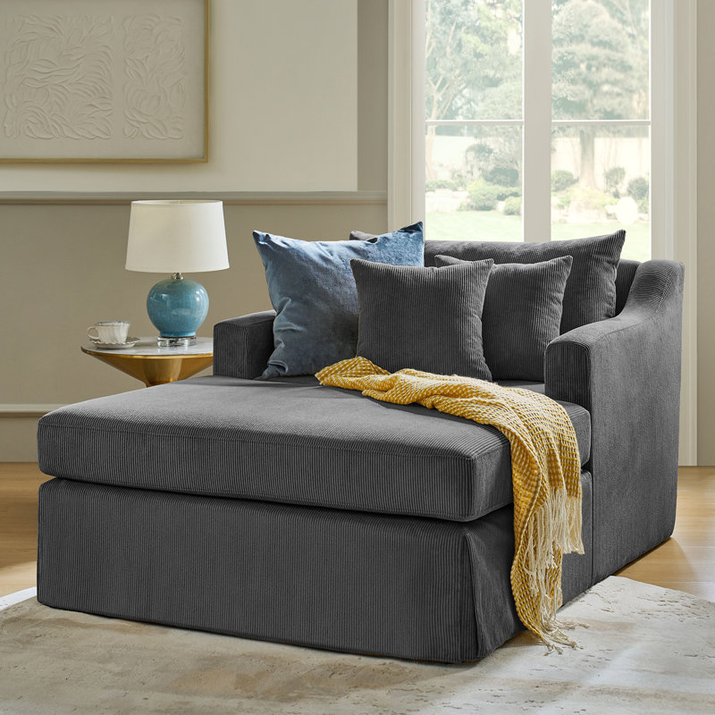 Chaise longue avec housse en velours côtelé 45 po Berte, Gris anthracite
