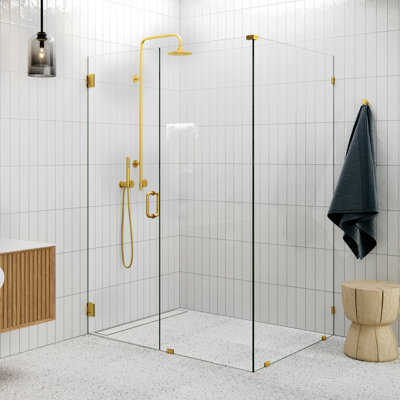 Illume 57 in. x 44.5 in. x 78 in. 90-degree Fully Frameless Wall Hinged Glass Shower Enclosure
