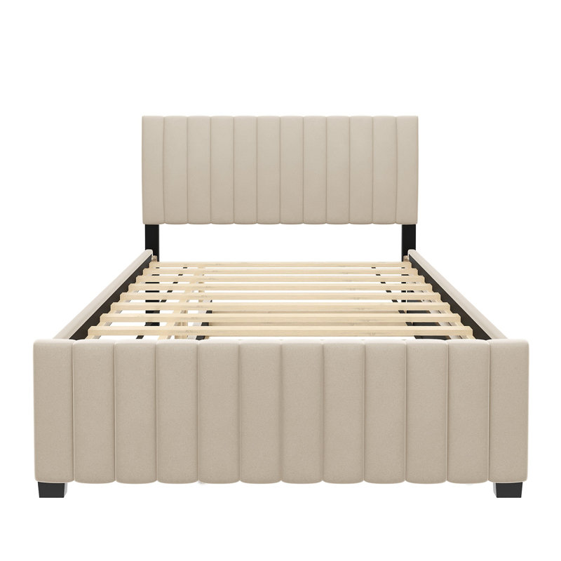Velvet Upholstered Platform Bed with Trundle, Full/Double, Beige