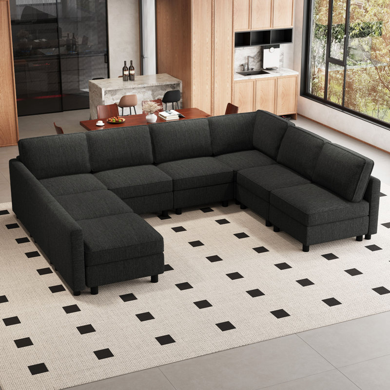 Canapé modulaire en L avec rangement, Mélange de polyester gris foncé