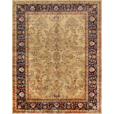 Azerbaijan Hand Knotted Wool Geometric Area Rug in Ivory/Navy
