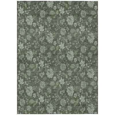 Tapis d'intérieur lavable floral vert olive et artichaut 5 pi x 8 pi HomeRoots