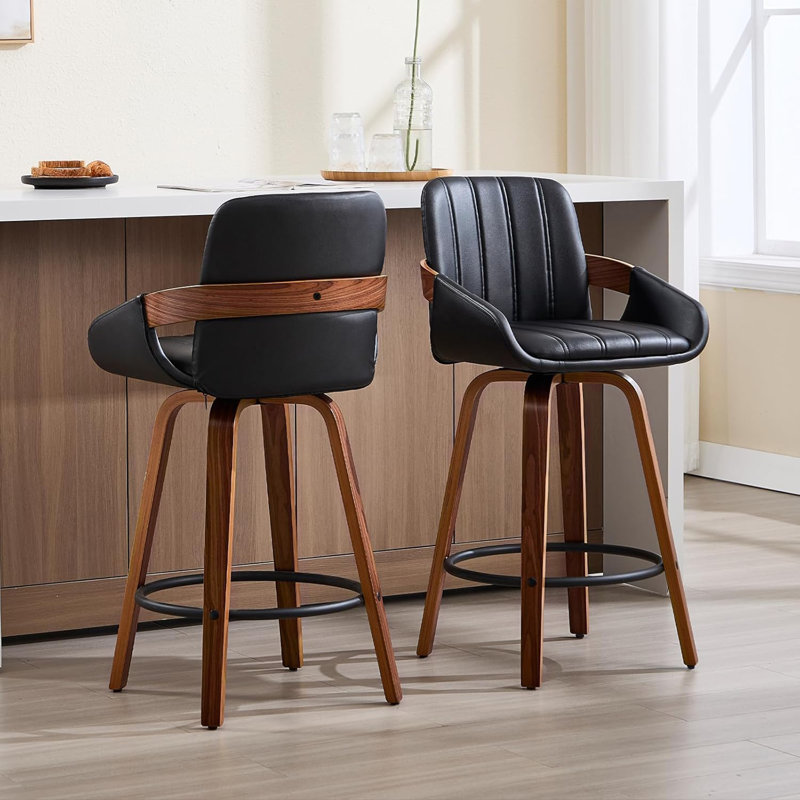 Tabouret de bar et de comptoir pivotant, Noir, 2