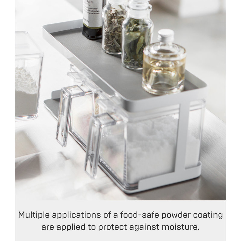 White Wooden Countertop Spice Rack with Canisters