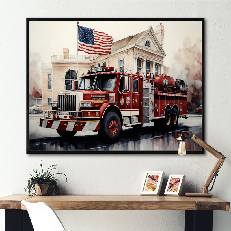 Fiery Pursuit I - Camion de pompiers, H 12 po x l 20 po x P 1 po, Cadre flottant noir