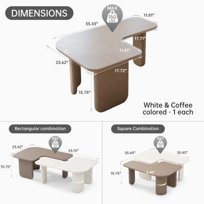 Ensemble de 2 tables basses modulaires modernes, tables de ferme à combinaison libre avec peinture multicouche, table d'appoint pour canapé, tables d'angle polyvalentes pour le salon