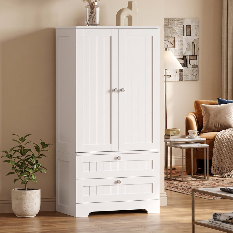 47" Tall Pantry Cabinet Kitchen Pantry w/ 6 Door Racks, White