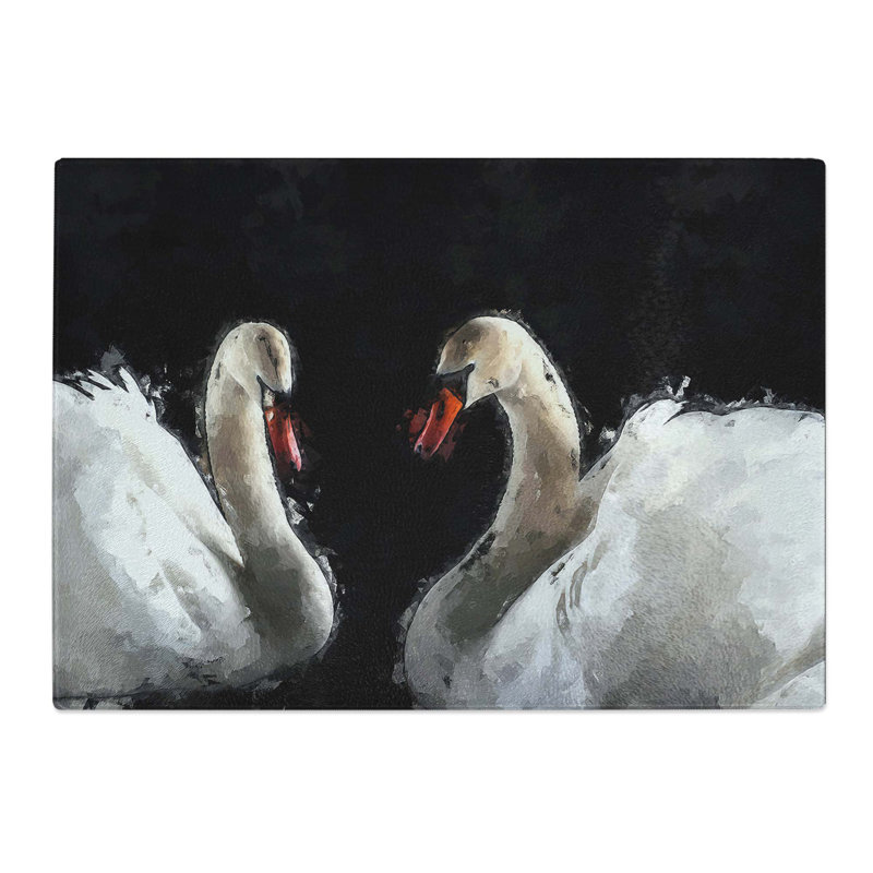 Tempered Glass a Pair of Swans Chopping Board, 39 cm W x 28.5 cm L