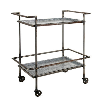 Galvanized Metal Trolley Cart - Gray/Black, 30.7X17.1X34.6", Modern Style Shelving Industrial