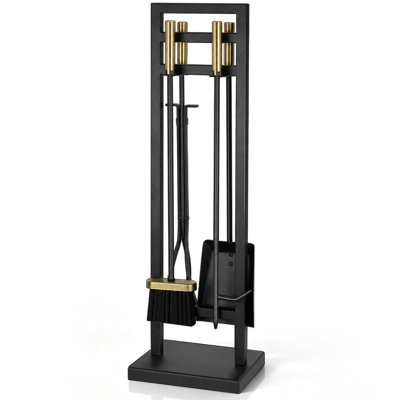 5-Piece Fireplace Tool Set, 30" One-Piece Stand