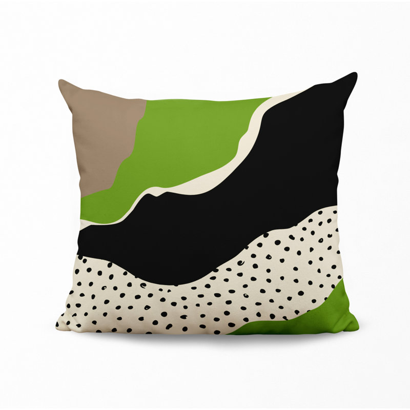 Coussin décoratif intérieur / extérieur en polyester filé Toni, 19 po x 19 po, Chartreuse / blanc cassé / beige / noir