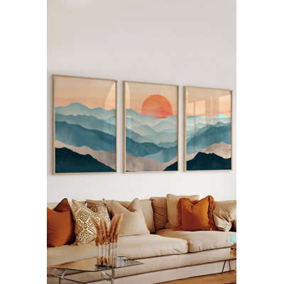 Ensemble de 3 peintures élégantes encadrées décoratives, 12,9 po x 18,9 po | Cadre 100% bois massif (épaisseur: 0,8 pouce), œuvre d'art 100% MDF | Impression numérique éclatante, parfaite pour la décoration de salon et de bureau