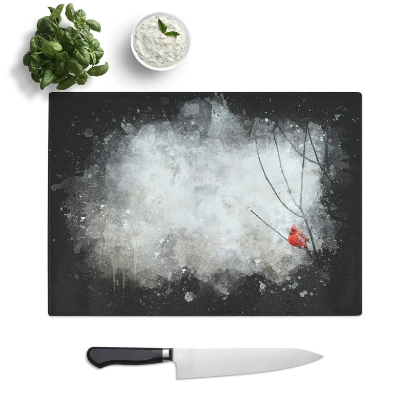 Tempered Glass Red Cardinal Bird Chopping Board, 20 cm x 28.5 cm