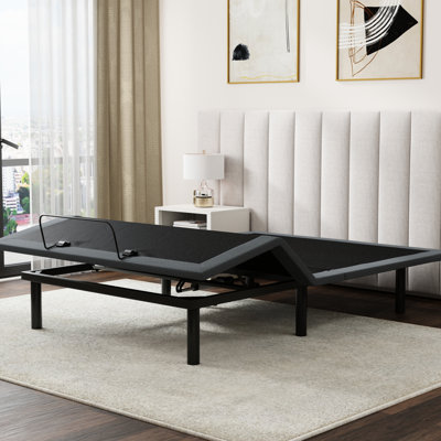 Os4 Black Grey Split Top Adjustable Bed Base For Queen, Equipped With Head And Foot Position Adjustment Capability, Zero Gravity One - Touch Flat Reset, Extra Strength Frame , Wireless Remote Control