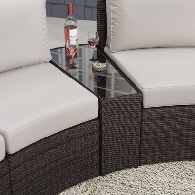 Martha Stewart Bedford Outdoor Rattan Wicker Patio Side Table With Inset Tempered Glass Top