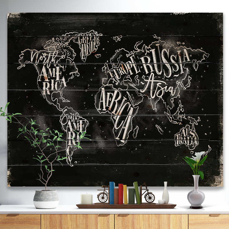 Carte du monde - impression sur toile, Bois, H 30 po x l 40 po x 1,5 po