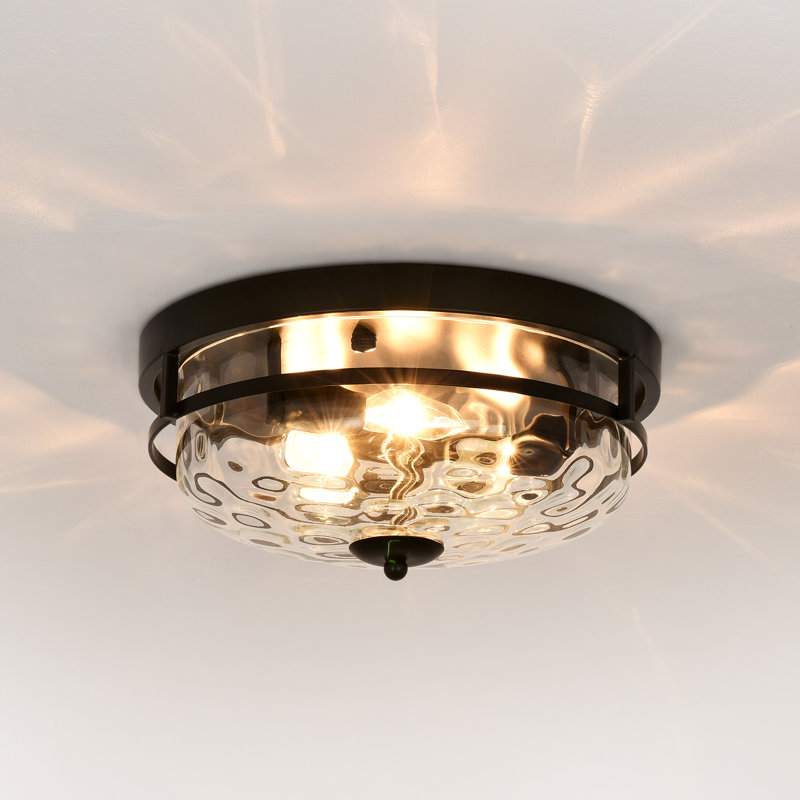 Plafonnier encastré 3 lumières avec abat-jour en verre martelé Modern, Noir mat