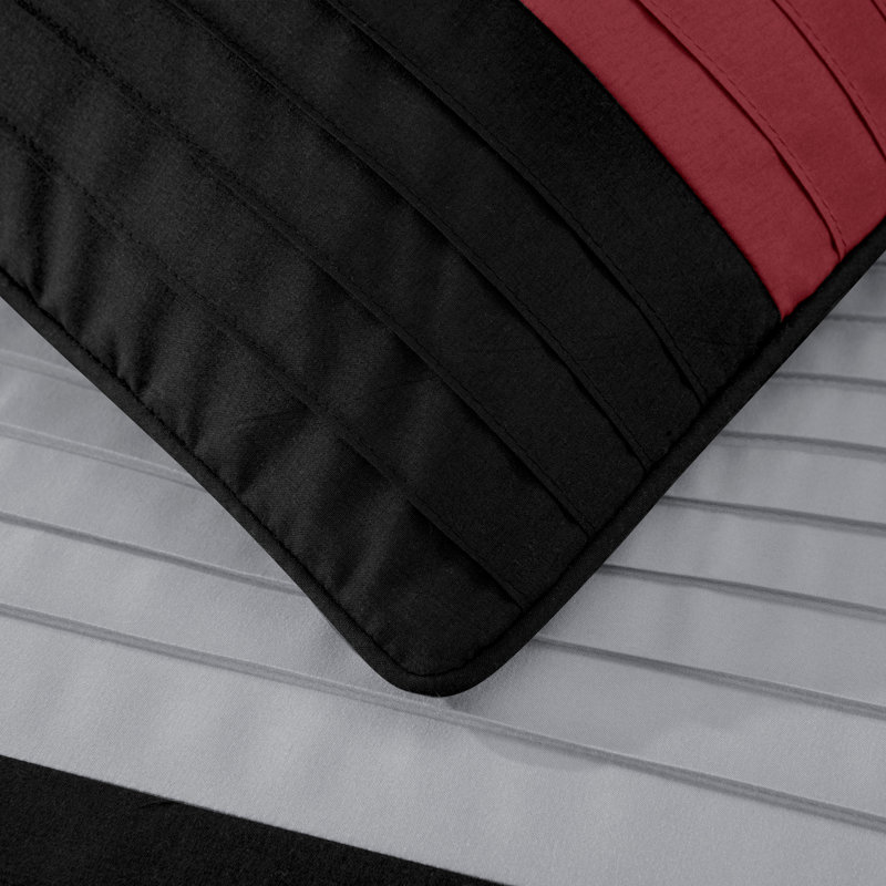 Loft 8-Piece Pleated Stripe Microfiber Comforter Set, Queen Comforter + 2 Standard Shams, Red