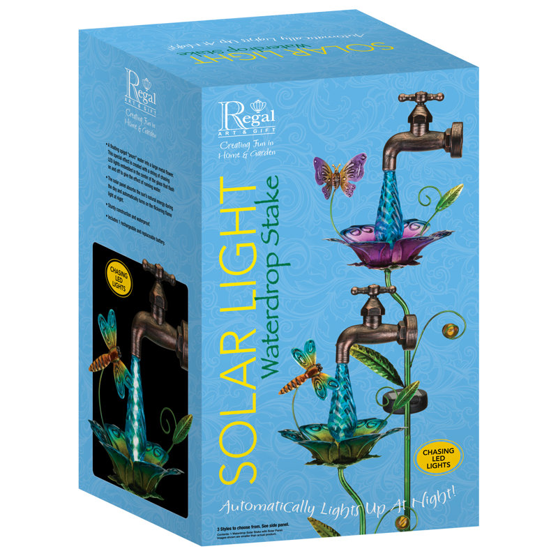 Butterfly Waterdrop Solar Stake with Metal Flower