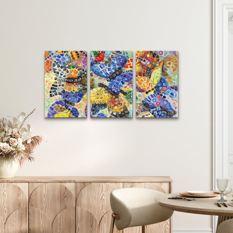 Ensemble de 3 panneaux d'art mural - "Papillons colorés" par Charlsie Kelly 