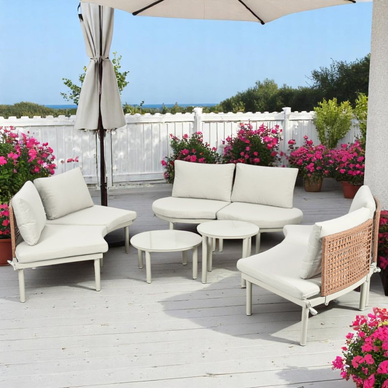 Ensemble de conversation pour patio 8 pièces avec coussins 8 pièces, Coussin beige / beige; structure brune