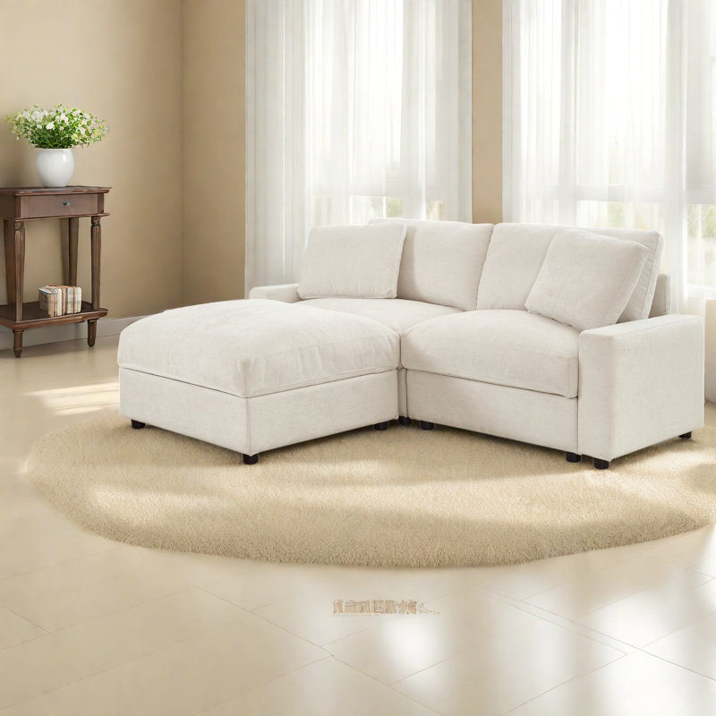 Canapé modulaire moderne en polyester avec rangement en L pour espaces compacts