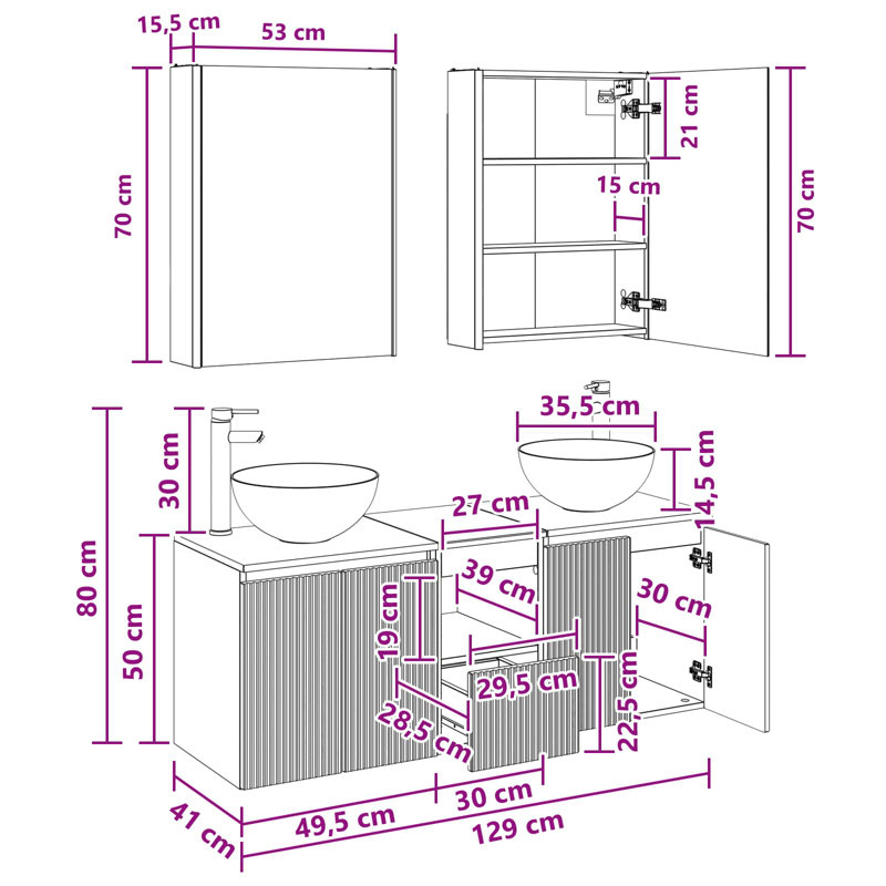 Vanity & Mirror Set, Smoked Oak