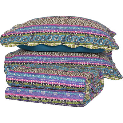 Boho Floral Cotton Reversible Quilt Set