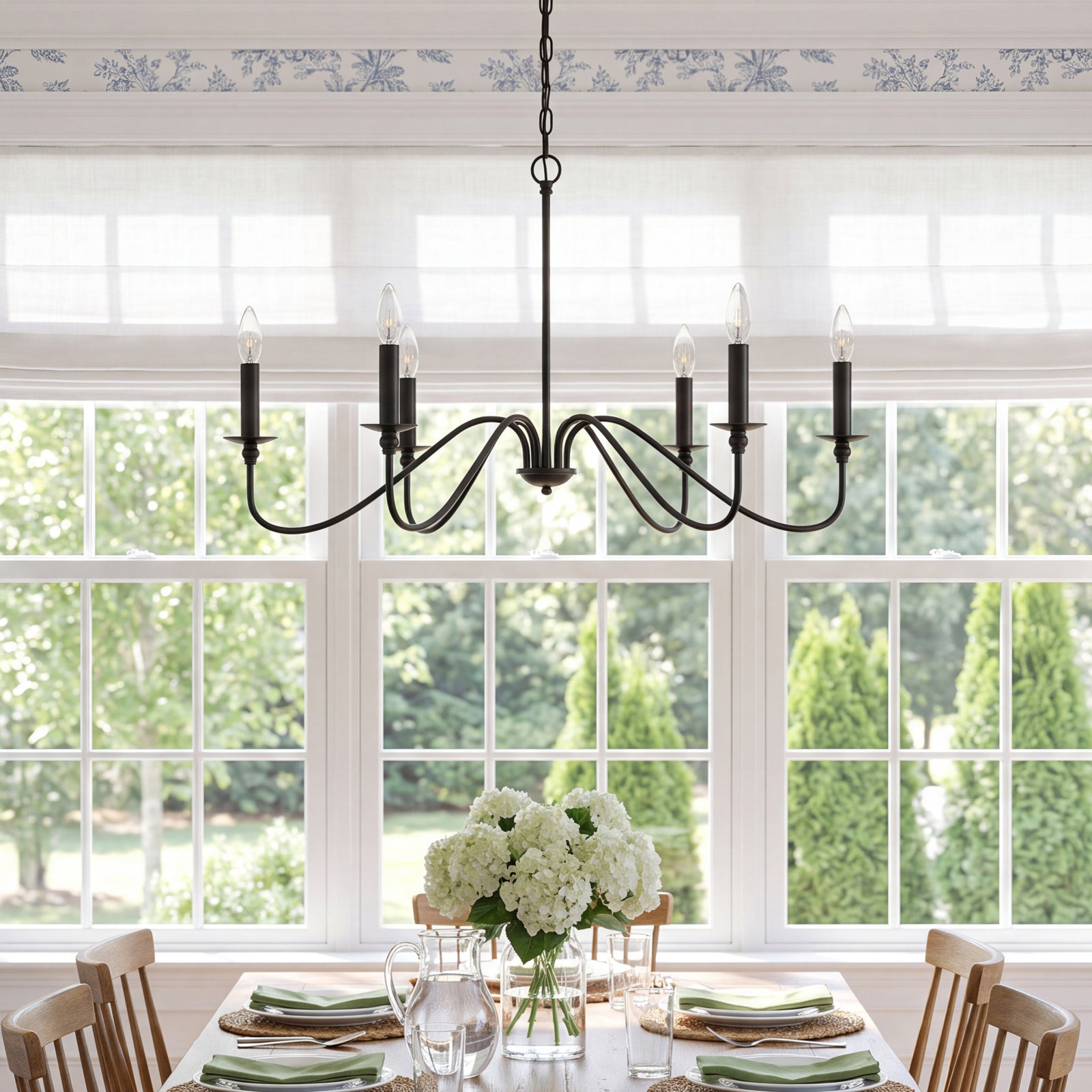 Ableton Iron 6-Light Chandelier, Matte Black, 19" H x 36" W x 36" D